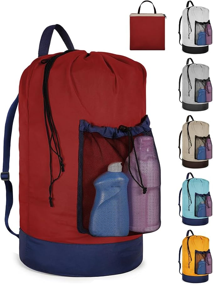 Laundry Bag with Shoulder Straps and Mesh Pocket Laundry Backpack Large by CATOTEL