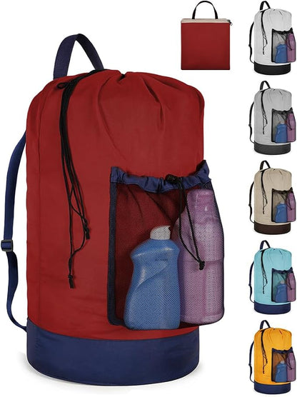 Laundry Bag with Shoulder Straps and Mesh Pocket Laundry Backpack Large by CATOTEL