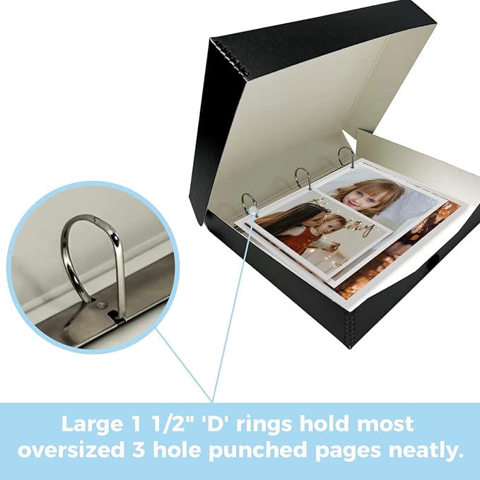 Lineco Archival Oversized 3-Ring Album Box, 13.25x11.75x2.5 inch, Holds Up 55 - Image 5