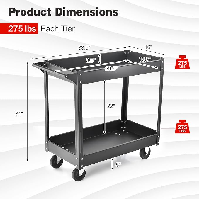 Goplus 2-Tier Utility Cart, Heavy Duty Commercial Service Tool Cart w/Handle - Image 6