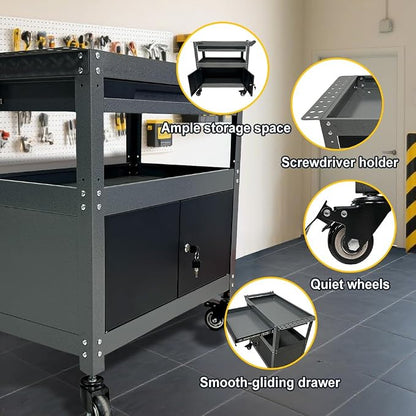 3 Tier Steel Rolling Cart for Tool Organizer, Industrial Grade Utility Service - Image 6