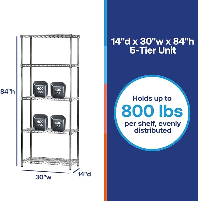 Shelving Inc. 14"d x 30" w x 84" h Chrome Wire Shelving - Image 6