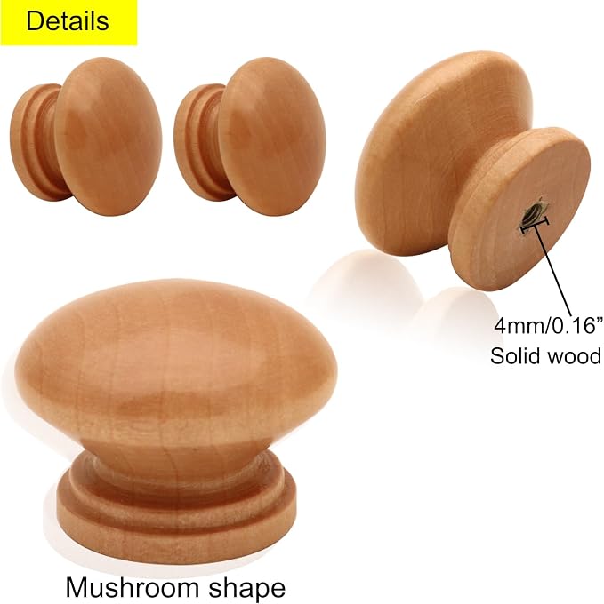 Wooden Cabinet Knobs 20Pcs, Log Varnish Dresser Wood Knobs Mushroom Wooden - Image 3