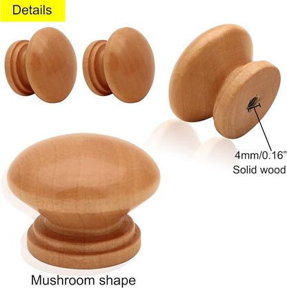 Wooden Cabinet Knobs 20Pcs, Log Varnish Dresser Wood Knobs Mushroom Wooden - Image 3