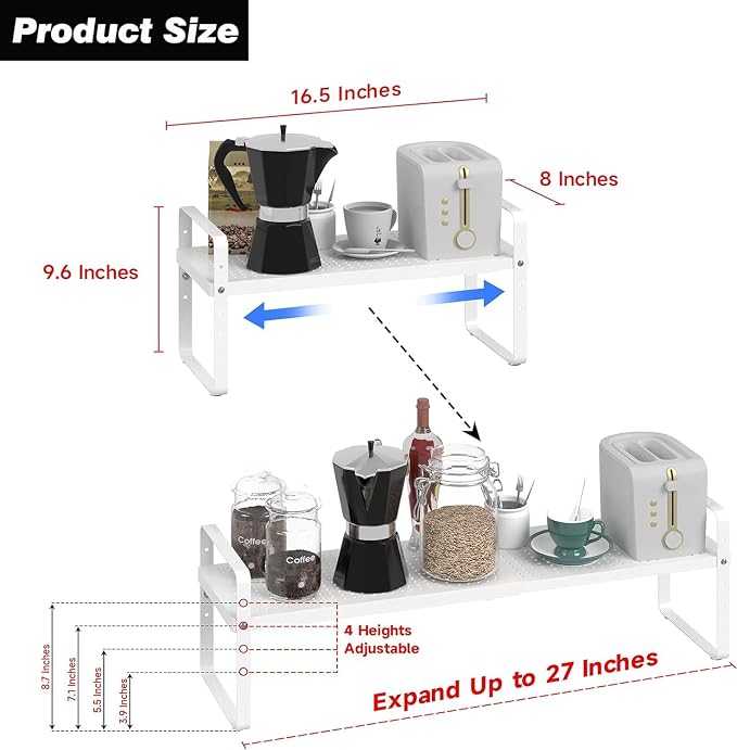 Expandable Kitchen Cabinet Shelf Organizer Rack Heavy Duty Metal Spice Rack - Image 2
