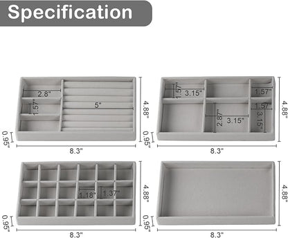 Set of 8 Velvet Jewelry Drawer Organizer Inserts, Stackable Trays - Image 4