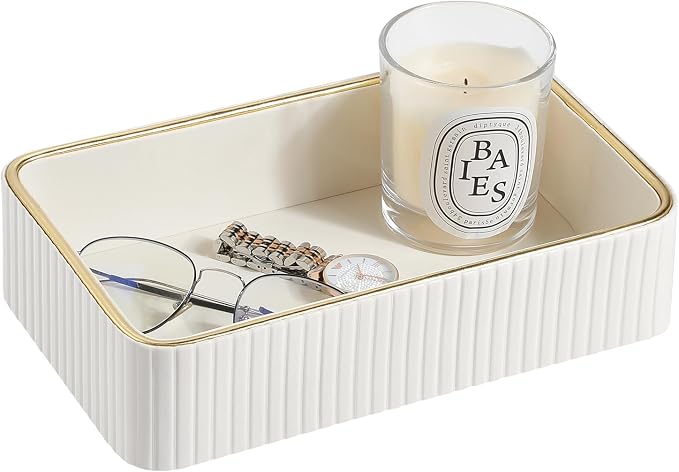 Desk Organizer Tray, PU Leather Nightstand Organizer Perfume Valet Tray by MEIBOOCH
