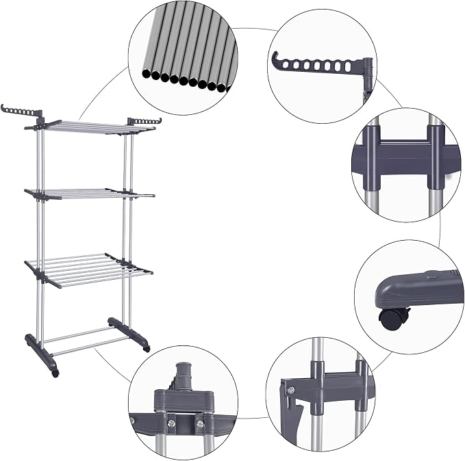 Bigzzia Clothes Drying Rack Folding Drying Rack Clothing 4 Tier Clothes Horses - Image 6