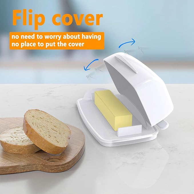 Butter Dishes with Lid for Countertop Refrigerator, Plastic Butter Dish Flip - Image 4