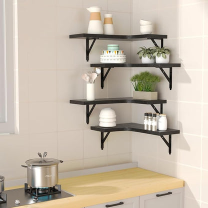 ROMGUAR CRAFT Corner Floating Shelves Wall Mounted Set of 4, Rustic Wood - Image 2