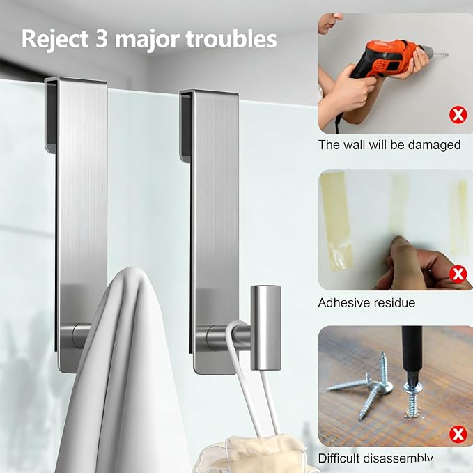 PMMASTO Shower Door Hooks, Extended Towel Hooks - Image 3