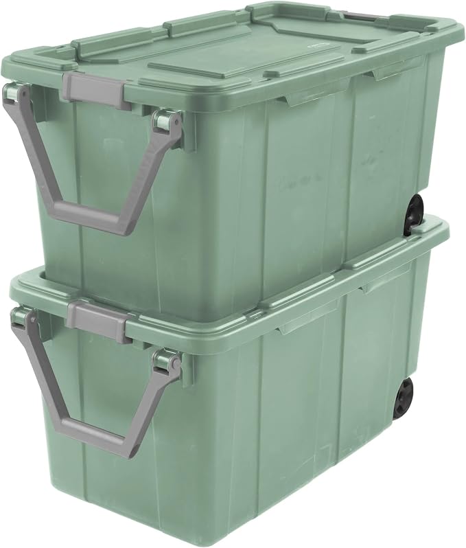 40 Gallon Light Green Rolling Industrial Storage Bins 2-Pack, Heavy-Duty Plastic by Unknown