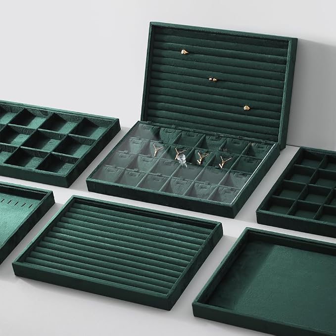 Velvet Ring Display Tray, Stackable Muilt Slot Rings Ear Stud Storage Tray - Image 8