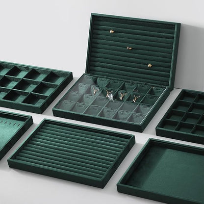 Velvet Stackable Jewelry Display Tray, 24 Grid Earring Ring Storage Tray - Image 5