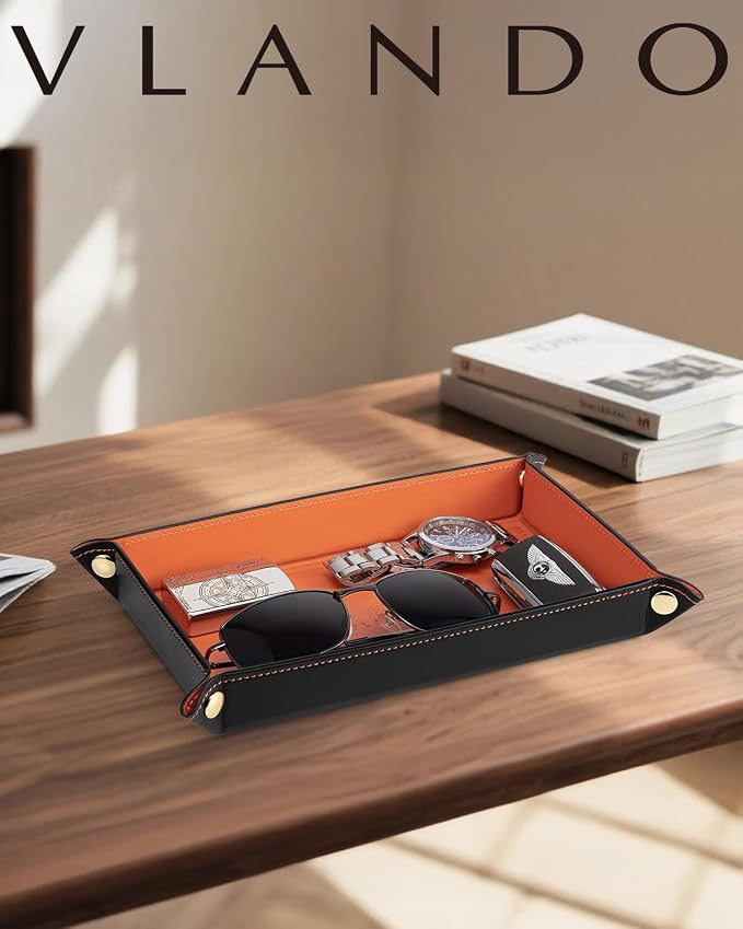 VLANDO Valet Tray, Foldable PU Leather Catchall Tray, Phone and Glasses - Image 7