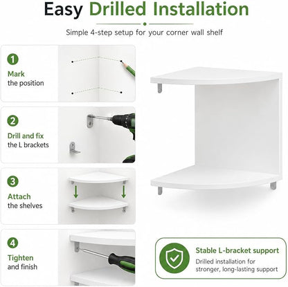 No-Drill Corner Shelf Wall Mount, 2-Tier Thickened 12mm Floating Bookshelf - Image 5
