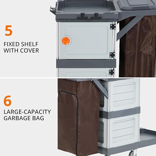 Janitorial Cart with 2 Cabinet, Commercial Traditional Janitorial 3-Shelf - Image 4