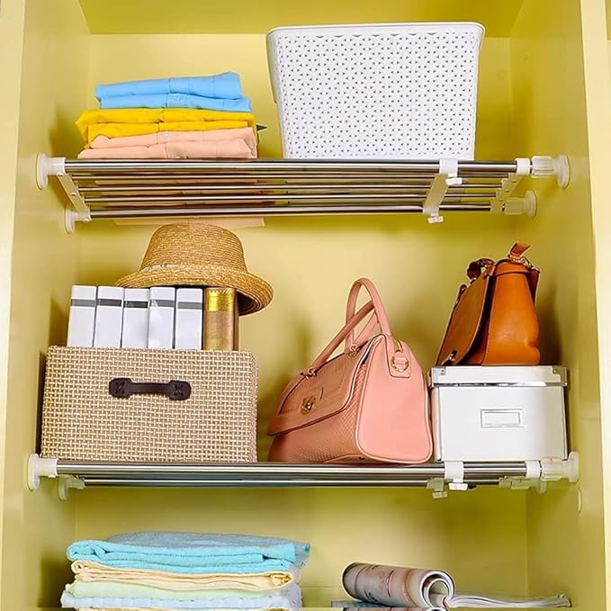 BAOYOUNI Closet Tension Shelf Rod Heavy Duty Wardrobe Organizer Adjustable - Image 2