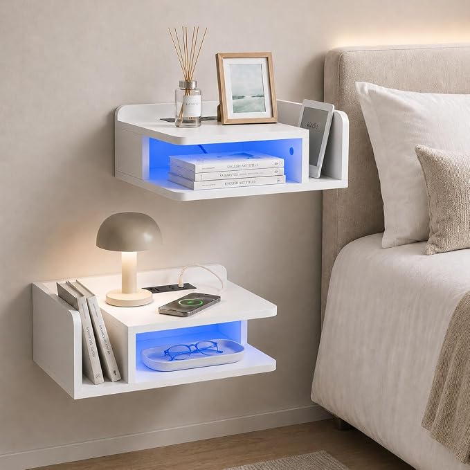 Afuly Floating Nightstand Set of 2 White Night Stand by Afuly