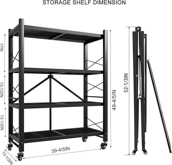 Folding Storage Shelves, Heavy Duty Garage Shelving Unit, Adjustable Metal - Image 3