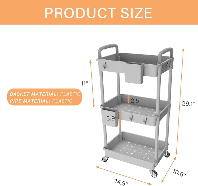 3 Tier Rolling Utility Cart - Image 5