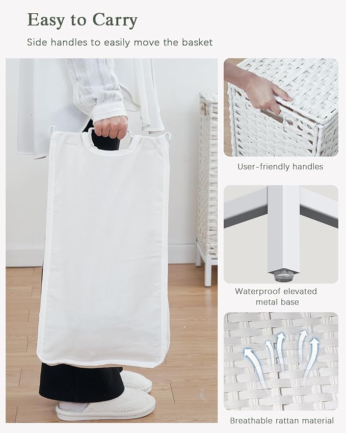 SETVSON Laundry Hamper with Lid, 112 L Handwoven Rattan Wicker Laundry Basket - Image 4