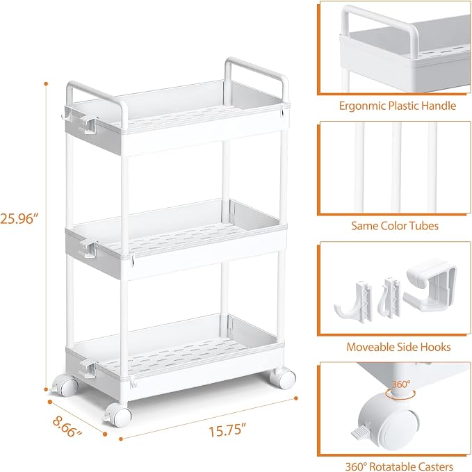 Ronlap 3 Tier Slim Rolling Storage Cart - Image 2