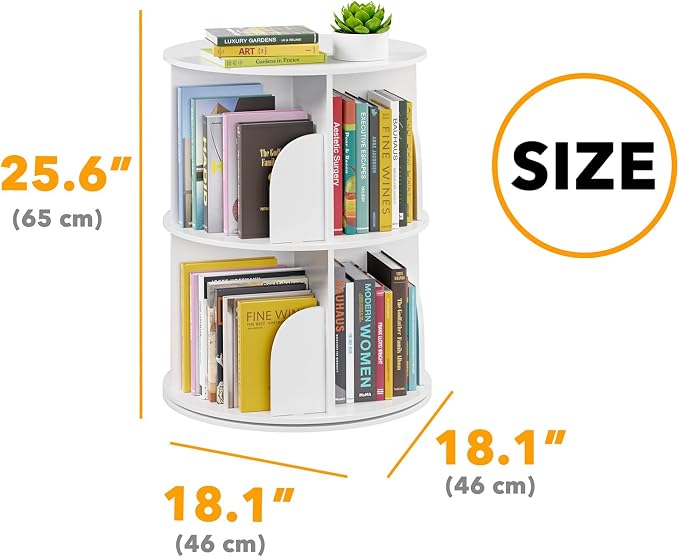 SpaceAid 2 Tier Rotating Bookshelf Tower, Spinning Bookcase Lazy Susan - Image 2
