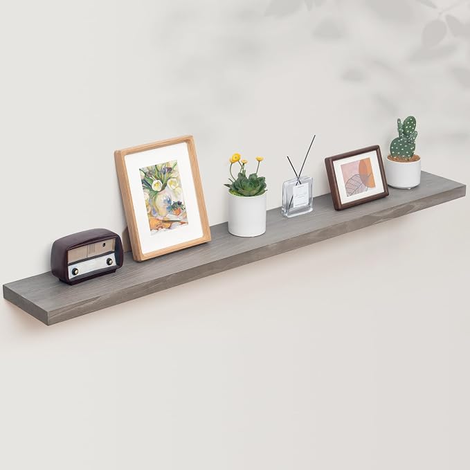 Axeman Floating Shelves for Wall, Rustic Elm Wood 56'' W x 8" D Wall Shelf - Image 7