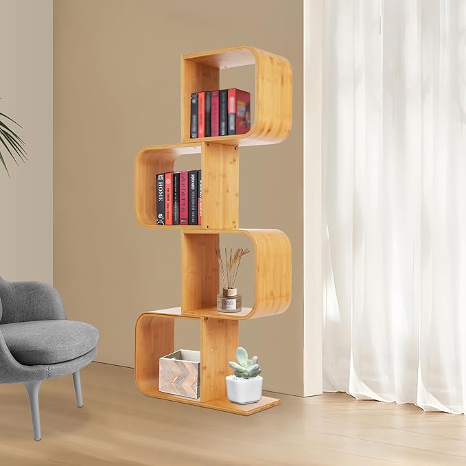 4-Tier S-Shaped Bookcase, Office Bookshelf - Image 4