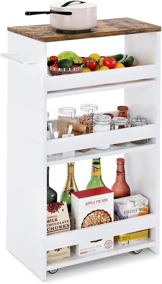 TEAMIX 4 Tier White Slim Storage Cart by TEAMIX