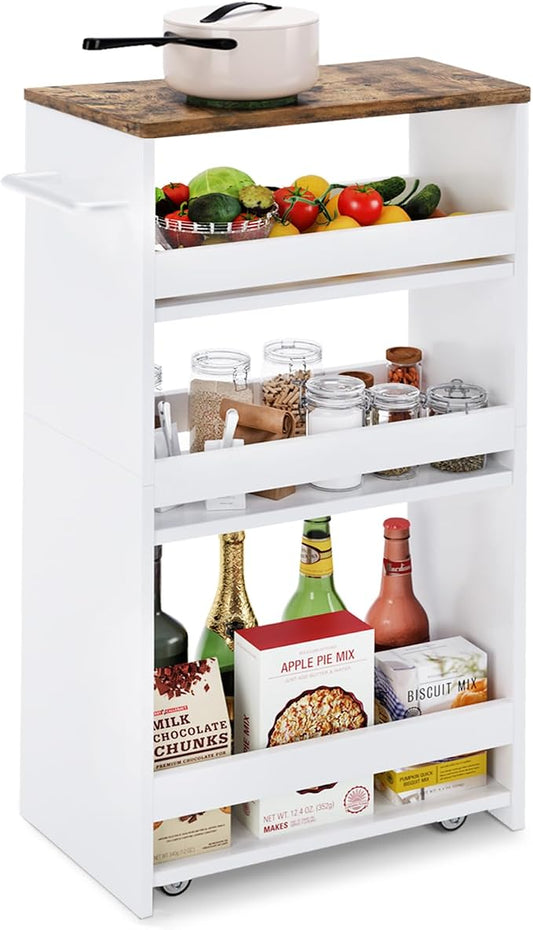 TEAMIX 4 Tier White Slim Storage Cart by TEAMIX