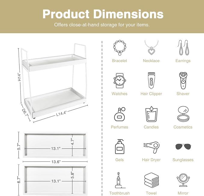 Forbena White 2 Tier Bathroom Organizer Countertop, Small Counter Top Organizer - Image 2