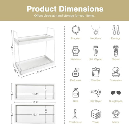 Forbena White 2 Tier Bathroom Organizer Countertop, Small Counter Top Organizer - Image 2