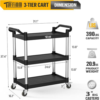 TUFFIOM 3-Tier Plastic Service Utility Cart - Image 7