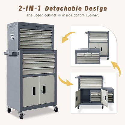 13-Drawer Double Doors Handle Rolling Tool Chest, 2 in 1 Detachable Rolling - Image 6