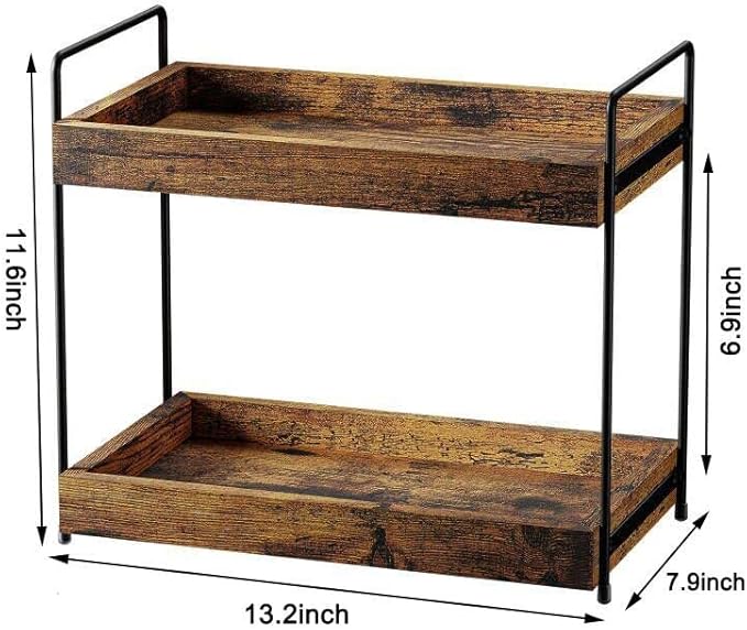 2-Tier Wood Bathroom Counter Organizer, Kitchen Spice Rack | Multi-Use Storage - Image 3