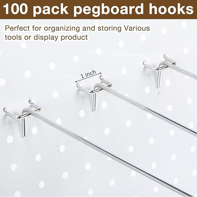 Funrous 100 Pack Peg Board Hooks Stainless Steel Pegboard Hooks Shelving - Image 4