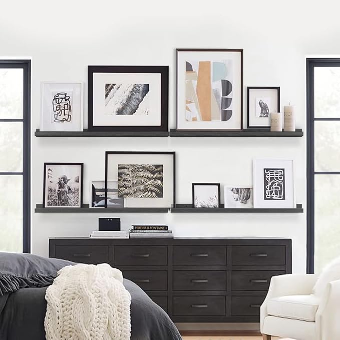 Forbena 36 Inch Photo Picture Ledge Shelf Set of 4, Narrow Long Wood Wall Shelf - Image 6