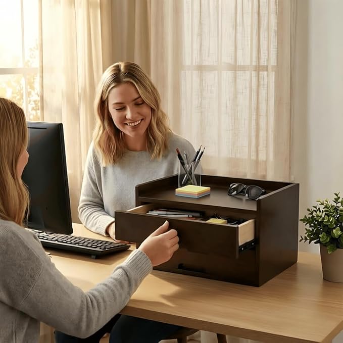Solid Wood Desk Organizer with Drawers, Wooden Desktop Drawers | Fully - Image 2