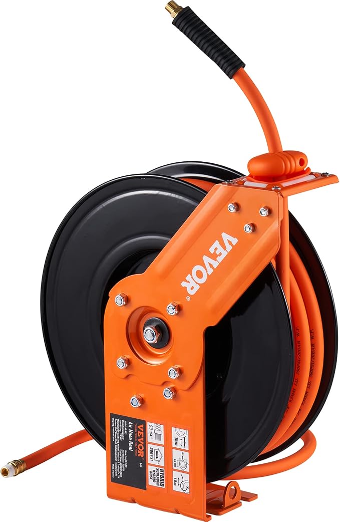 VEVOR Retractable Air Hose Reel 3/8 IN x 50 FT Hybrid Air Hose Max 300PSI | 5ft - Image 9