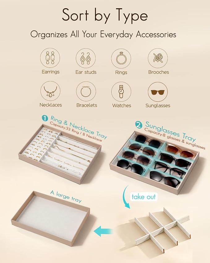 VLANDO Stackable Jewelry Tray, Drawer Organizer - Image 8