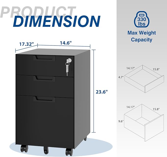 3 Drawer Vertical File Cabinet, Mobile Filling Cabinets - Image 3