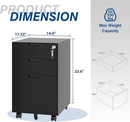 3 Drawer Vertical File Cabinet, Mobile Filling Cabinets - Image 3
