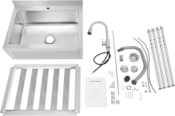 Stainless Steel Utility Sink, Free Standing Single Bowl Kitchen Sink - Image 4