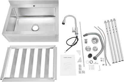 Stainless Steel Utility Sink, Free Standing Single Bowl Kitchen Sink - Image 4