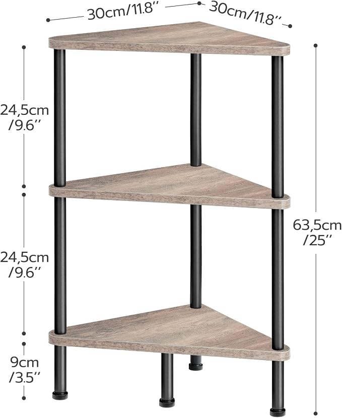 HOOBRO Corner Shelf Stand, Industrial 3-Tier Wall Corner Bookshelf - Image 3
