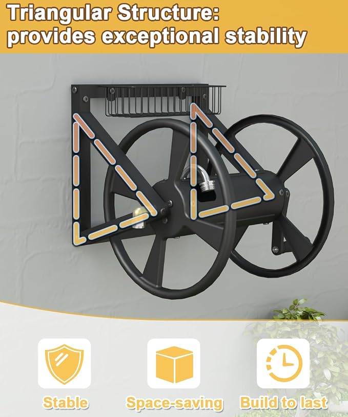 Artigarden Triangle Wall Mounted Garden Hose Reel, Outdoor Heavy-Duty Water - Image 4