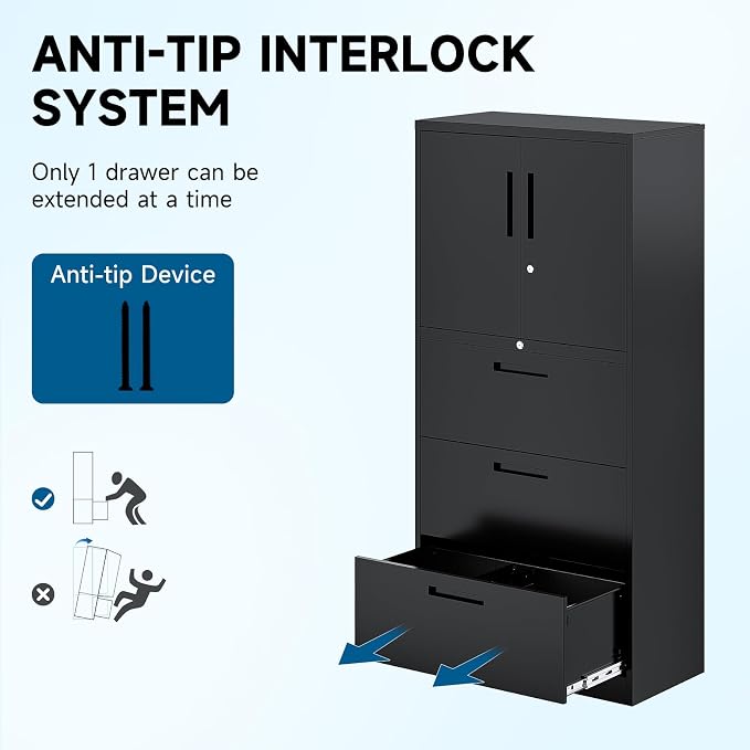3-Drawer Metal File Cabinet, Lateral Vertical Filing Cabinets - Image 6