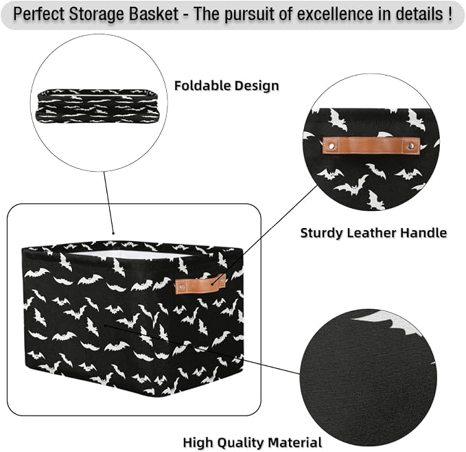Basket Storage Bins Halloween Black White Bat Rectangle Cube Basket Box Kids - Image 6